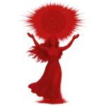 Frau tanzend in der JahreskreisMagie, symbolisiert das Feuer, Rituale im Tanz der Elemente, Jahreskompass