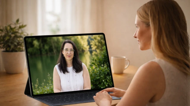 2 Frauen vor dem Laptop eröffnen einen Rau im InnerLight Reading mit Kerstin Ackermann