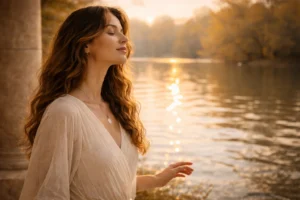 Frau im Licht, ihre Wahrnehmung vertieft sich, InnerLight